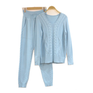 PK18ST084 cashmere cable knitted sweater suit for womanyoga set